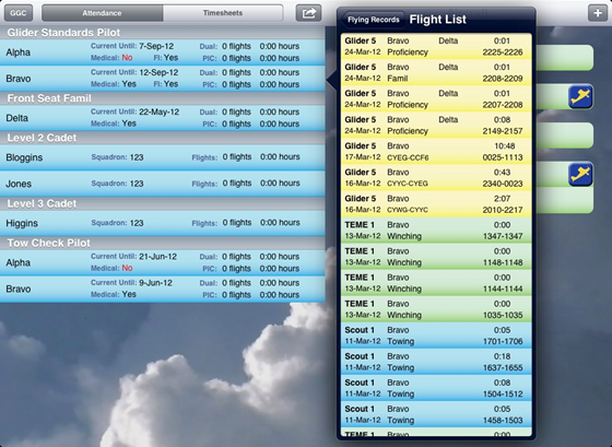 Flight List for an individual pilot